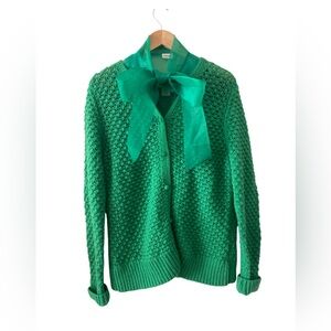 L.Bean women's crochet button-front wool blend cardigan in green size L pristine